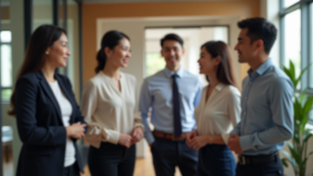 Diverse group of professionals in casual discussion showing respectful communication in multicultural setting